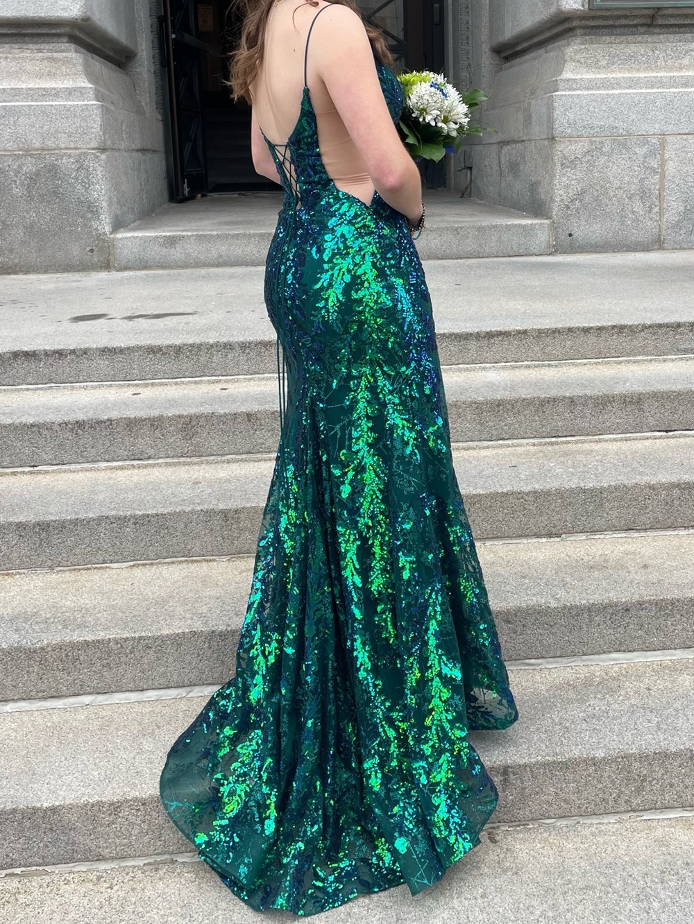 Amarra Emerald Green Sequin Mermaid Dress with Low Back (88758S524) - Picture 6 of 9